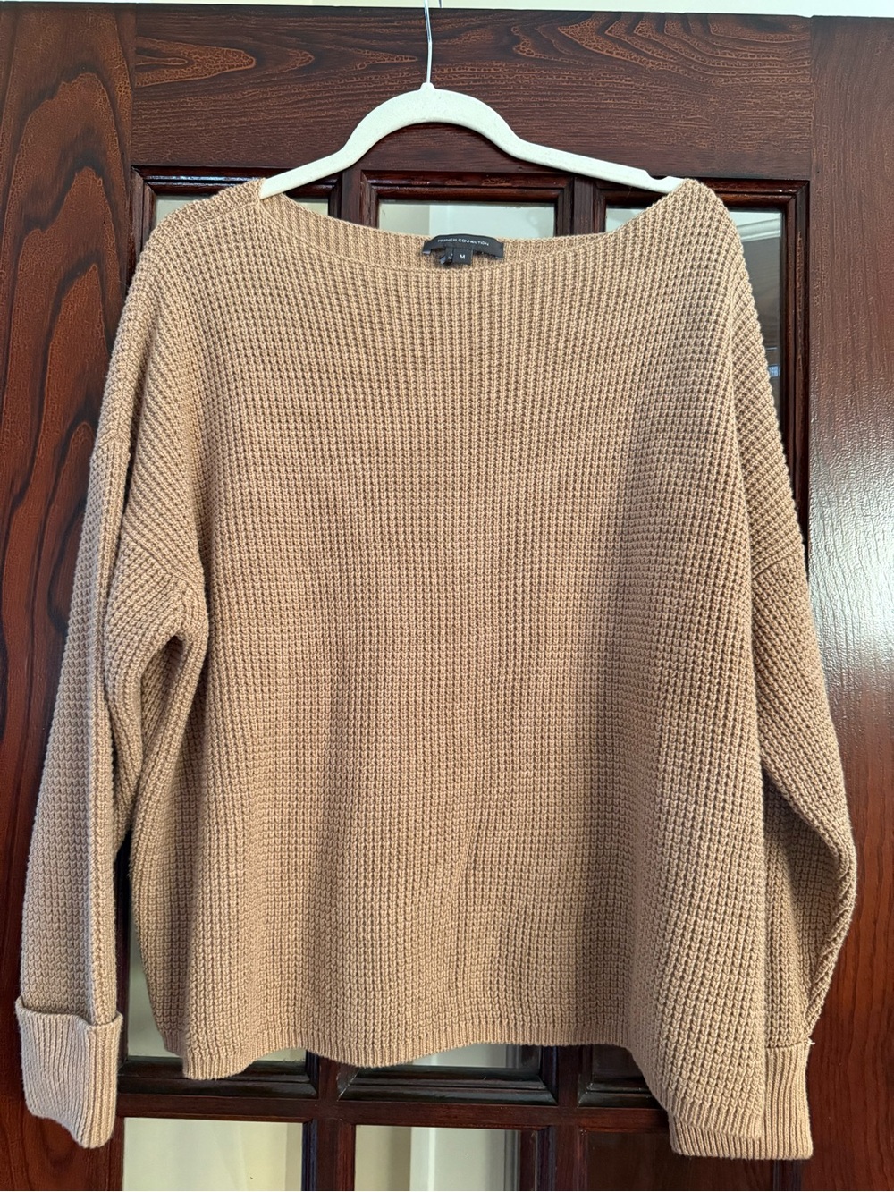 FRENCH CONNECTION Camel Waffle-Knit Boatneck Sweater - Women size M